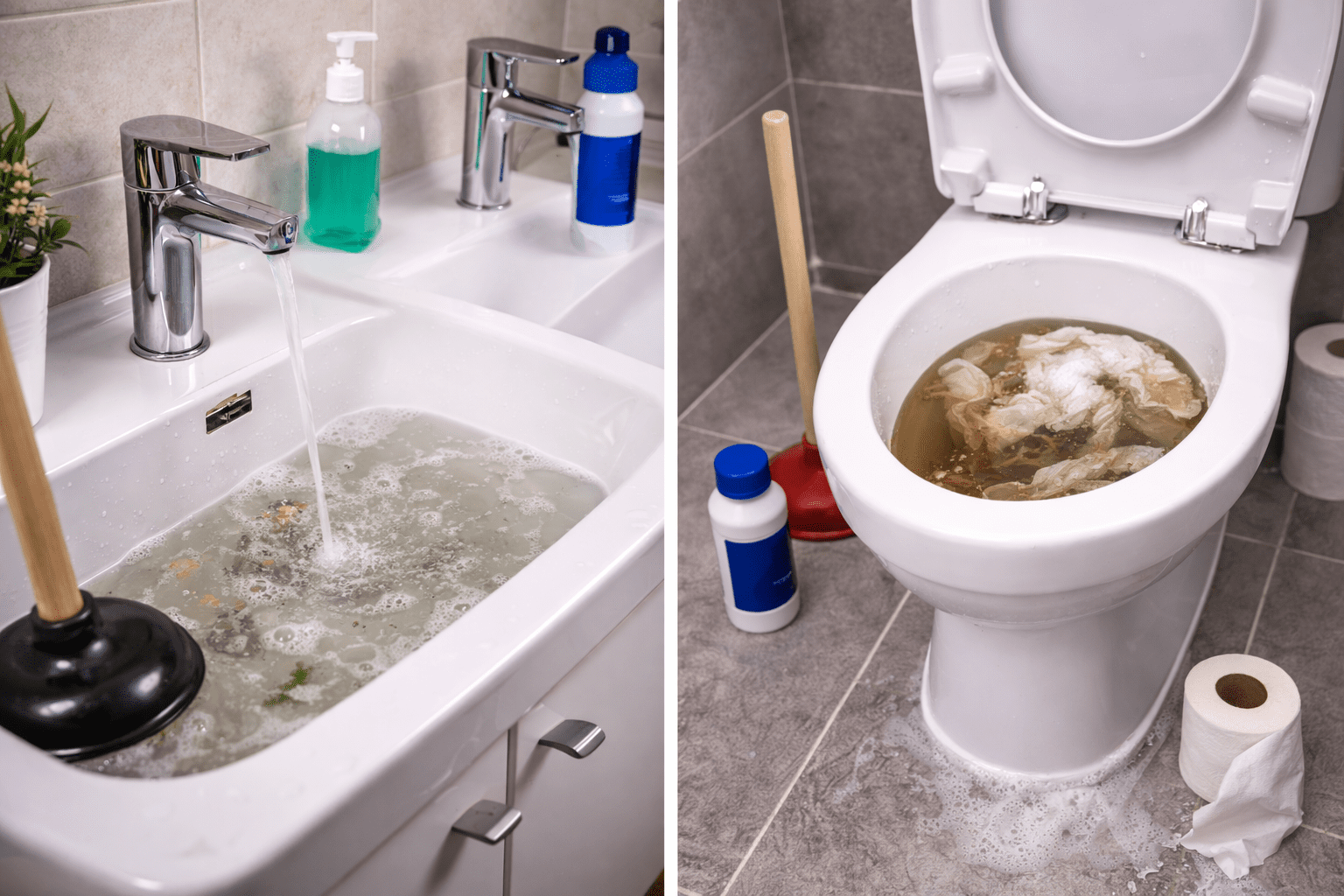Rohrreinigung im Saarland bei verstopftem Waschbecken und verstopfter Toilette
